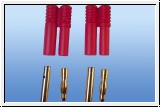 2 Paar 4 mm Goldverbinder mit Roten Kunststoffgriff
